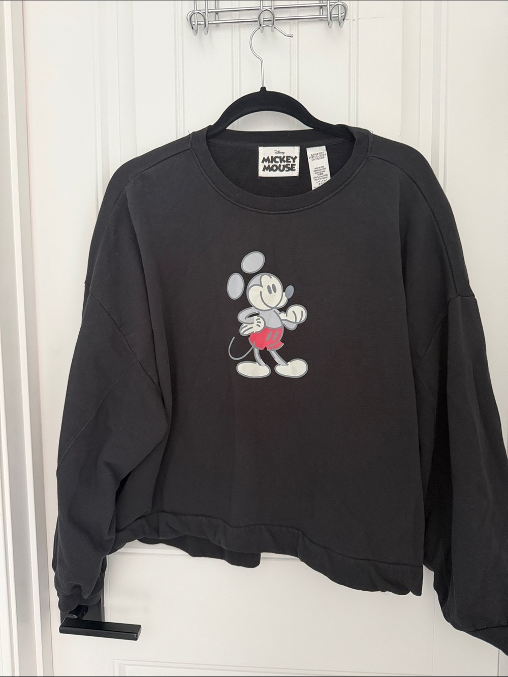 Disney Mickey Mouse Graphic Crewneck Sweatshirt - Black with Red Accent